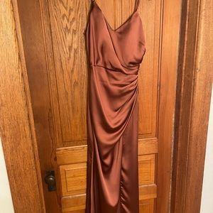 Revelry satin Rory style bridesmaid dress in cinnamon rose